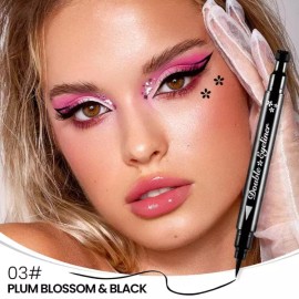 BINGBRUSH 빙브러시 더블헤드 리퀴드 스탬프 라이너 펜슬 컬러 플라워 하트 문 스타 셰이프 페이스 메이크업 컬러풀 Bing Brush Double Head Liquid Stamp Liner Pencil Color Flower Heart Moon Star Shape Face Makeup Colorful [02 Moon Black]
