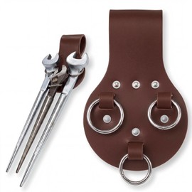 Beeveer 1 Pcs 3 Ring Spud Wrench Holder Sleever Bar Holder Tool Holster Vegetable Tanned Leather Ironworker Tool Belt for Ironworker Tools Organization, Hold Spud Wrench, Hammers, and More(Brown)