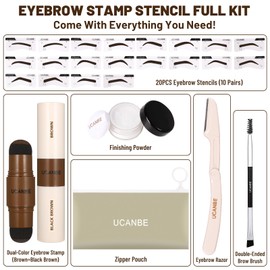 UCANBE 25PCS Eyebrow Stamp Stencil Kit With Dual-Color Eyebrow Stamp Pomade,20 Reusable Eyebrow Stencils,Finising Powder,Brush,Eyebrow Razor,Zipper Pouch,Waterproof Eye Brow Stamping and Shaping Kit05