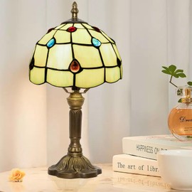 Ppbmocw Stained Glass Lamp,8X14 inches Small Tiffany Lamp, Yellow Style Art Deco Lamp for Bedside,Antique Office,Living Room