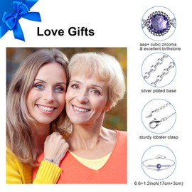 HUABOLA CALYN Mothers Day Gifts for Mum/Daughter/Nana, Silver Bracelet for Women, Adjustable Birthstone Bracelets Gifts for Grandma Mum Granddaughter Mothers Day Jewelry Birthday Gifts (b-amethyst)
