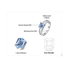 JewelryPalace Prinzessschliff 1.2ct Echt Blau Topas Ring Damen, Ring mit Stein Blautopas Schmuck Set,Verlobung Ring Silber Ringe 925 für Frauen, Hochzeitstag Schmuck Mädchen Naturstein Valentinstag 54