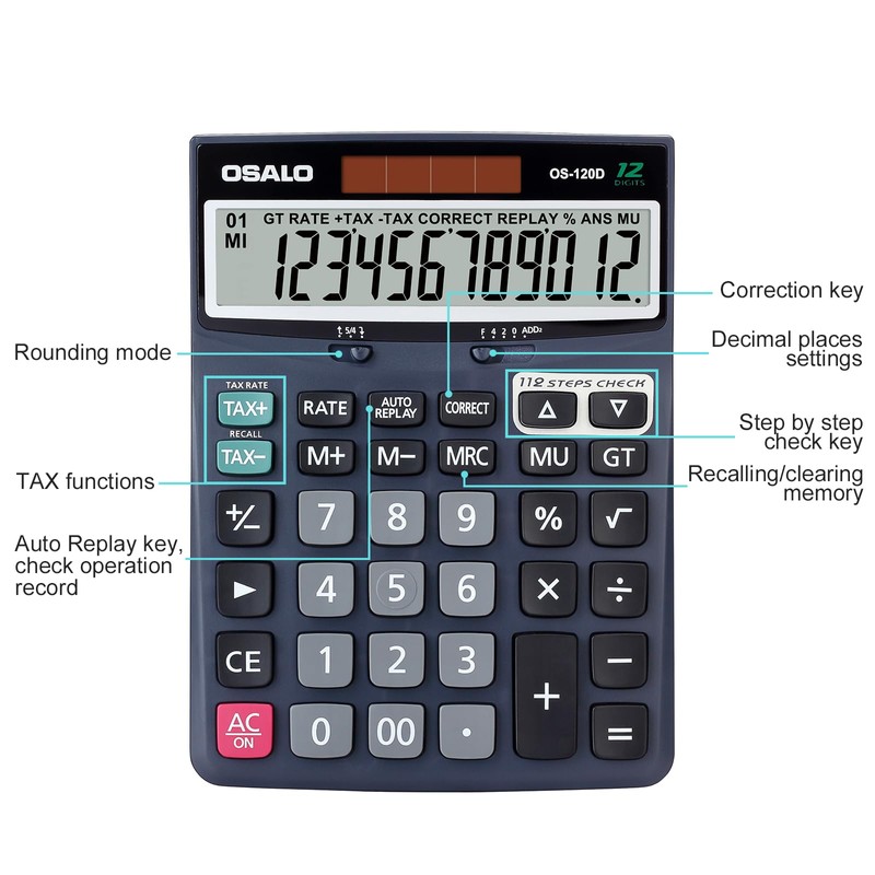 OSALO Desktop Calculator Extra Large Display Big Number with Check