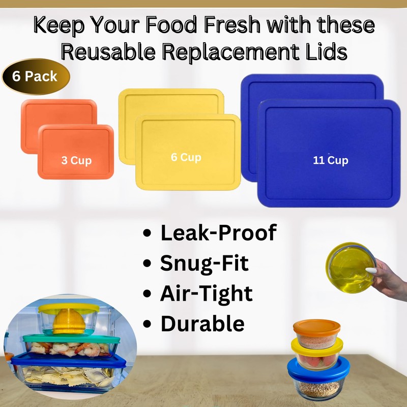 3, 6, 11 Cup Rectangle Replacement Lids/Covers for Pyrex, Anchor