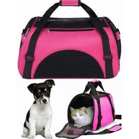 Pet Carrier Bag for Small Dogs Cats Puppies Carry Bag Pet Travel Bag Waterproof Transport Box with Mesh Window Travel Dog Bag Travel Carrier Cat Bag Pink L