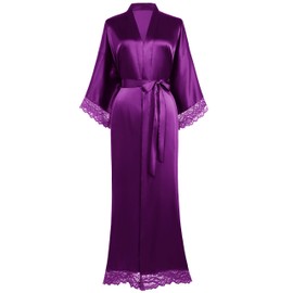 BABEYOND Women's Kimono Dressing Gown Satin Kimono Robe Long Kimono Bridesmaid Bath Robe with Lace Trim for Nightwear Girl's Bonding
