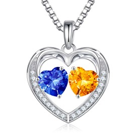 Iefil Birthstone Necklace for Women - September Sapphire, November Citrine Jewelry, Silver Necklace