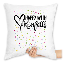 Cushion 40 x 40 cm Decorative Cushion – Carnival & Fancy Dress – Happy with Confetti I Confetti Love – 40 x 40 cm – White – Fancy Dress Theme Carnival Sayings Carnival Confetti Vibes Dressed with