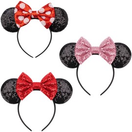 AQOKKA Mouse Ears Headbands with Bow Minnie Ears Cosplay Costume Hair Accessories for Women Girls Birthday Party Decoration
