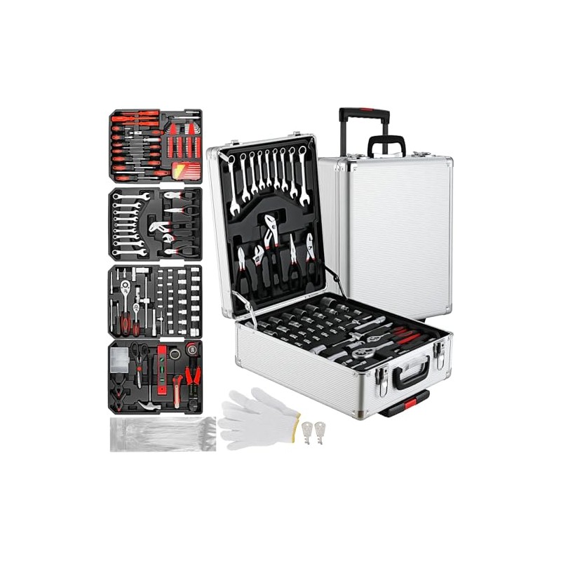 TLGREEN 799pcs Mechanic Tool Set with Aluminum Trolley Case,Home Repair