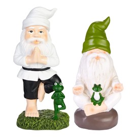 BRUBAKER Garden Gnomes Set Yoga Tree and Cross-Seat, Gnomes with Frog, Zen Garden Figure, Sports Figure, Decoration, Weatherproof for Garden, Campsite, Garden Decoration, Funny White for Outdoor Use