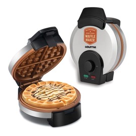 Gourmia Belgian Waffle Maker – Compact Design with Upright Storage, Adjustable Browning, and Easy-Clean Nonstick Ceramic Plates, Stainless Steel