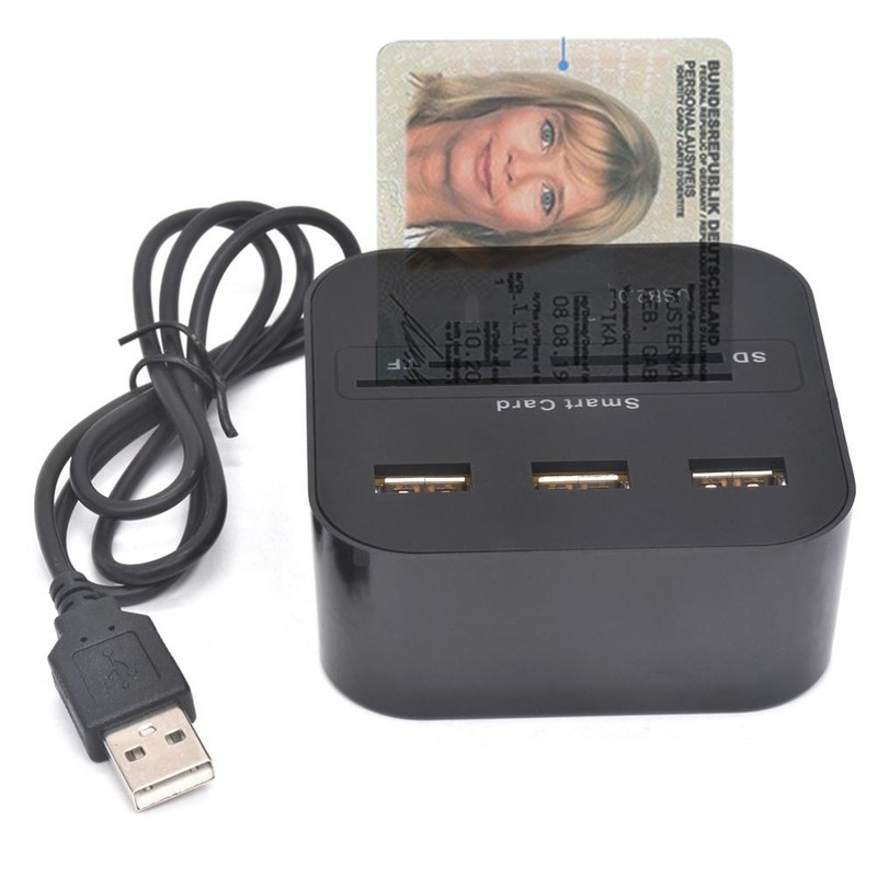 USB Smart Card Reader ID Card Reader Portable 3 Port