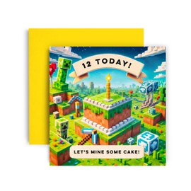 Huxters Gamer 12th Birthday card for Boy - Mine Blocks Starting Level Unlocked Controller Bday for Son Great Grandson Nephew Brother Happy Greetings - 14.8cm (12th)
