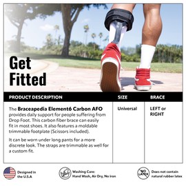 Braceapedia Element6 Carbon AFO, Medical Grade Left Foot & Ankle Support Brace, Drop Foot, Instability, & Injury Recovery, Universal, Black
