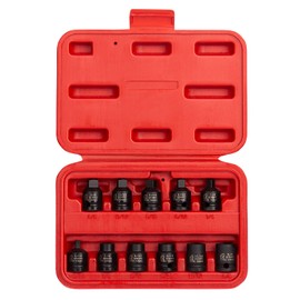 SUNEX TOOLS 3841, 3/8 Inch Drive Pipe Plug Socket Set, 11-Piece, SAE, 7/16" - 5/8", Cr-Mo Steel, Tapered Male Square Drive, Chamfered Female Square Drive, Heavy Duty Storage