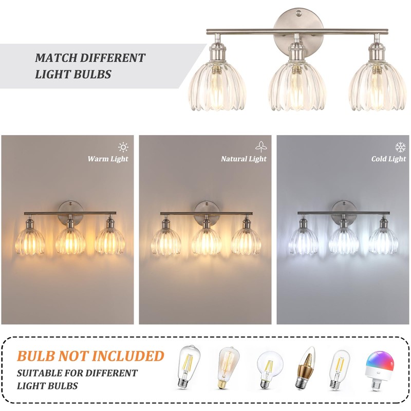 Shenmoyl Bathroom Light Fixtures, 3-Light Vanity Wall Light Over Mirror