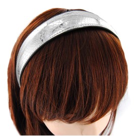 axy Leather Headband in Crocodile Look Vintage Hair Band Leather Hairband Headband Classic HRK3 (Silver)