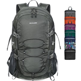 BECOJADDE Hiking Backpack Men Women 40L Ultralight Foldable Backpack Waterproof Travel Backpack Trekking Backpack with Wet Compartment for Hiking, Travel, Cycling and Climbing, gray, Daypack Backpacks