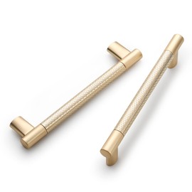 ROMATEE 10 Pack 5 Inch(128mm) Knurled Brushed Brass Cabinet Handles,Gold Cabinet Pulls Kitchen Cabinet Hardware Cupboard Handles Drawer Handles Cupboard Pulls