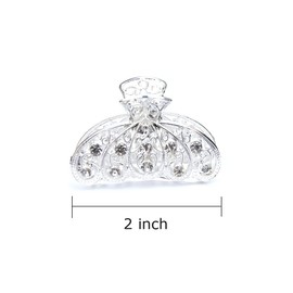 Luxxii - (2 Pack) 2" Mini Vintage Metal Crystal Rhinestone Hair Jaw Claw Clip (Silver Tone_B)