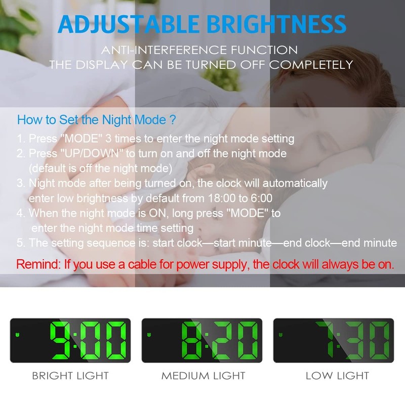 Upgraded Digital Alarm Clock, LED Clock for Bedroom, Electronic Desktop
