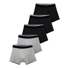 TIICHOO Incontinence Underwear for Kids Washable Leakproof Boys Incontinence Boxer Briefs 5 Pack(Medium, 3 Black/2 Gray)