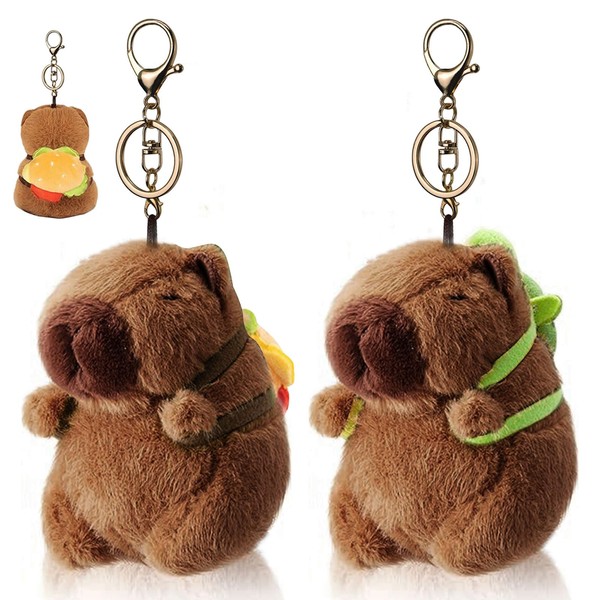 Mezrkuwr 2 Pieces Capybara Plush Key Chains Tortoise and Burger