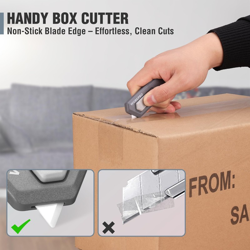 WORKPRO Ceramic Small Safety Box Cutter, Automatic Rebound Mini Letter