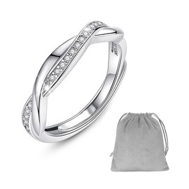 1 S925 Sterling Silver Diamond Ring, 1 Storage Bag, Lightweight Luxury Niche Jewelry, Simple Open Ring for Women, Adjustable Ring for Women, Gift for Girlfriend and Wife, Sterling Silver