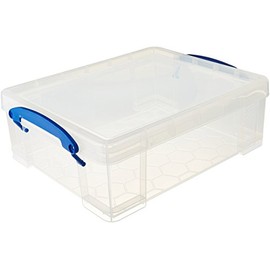 Really Useful Box 8.1 Liter Plastic Stackable Storage Container Bin with Snap Lid & Built-In Clip Lock Handles for Home or Office Organization, Clear