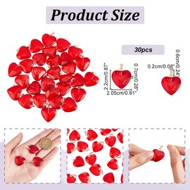AHANDMAKER 30 Pcs Heart Charms, Red Glass Stone Bead Pendant, 22x20.5mm Crystal Heart Gemstone Charms Pendants, Jewelry Making Charms, Valentines Charms for Valentines Necklace Bracelet Jewelry Making