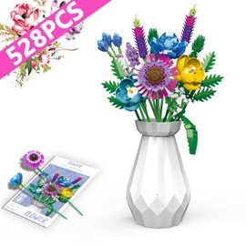 Vocrev Icons Wildflower Bouquet Building Set for Adults, with Vase Ideas Flower Building Construction Toys, Include 14 Wildflowers, Nice Gifts for Adults, Women, Girl, Flower Lover (528 Pieces)