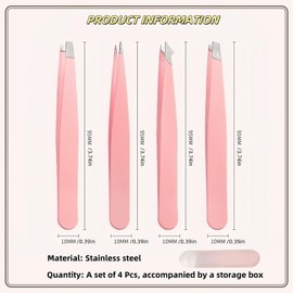 Tweezers for Women Facial Hair, 4 Pcs Stainless Steel Great Precision Upgrade Tweezers Set for Eyebrows and Ingrown Hair Removal Men with Storage Case (Pink)