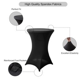 Viiamacki 2 PCS 32x43 Inch Round Spandex Cocktail Tablecloth, Black Elastic Fitted Highboy Bar Table Cloth, Patio High Top Folding Table Cover for Birthday Wedding Banquet Picnic Pool Party