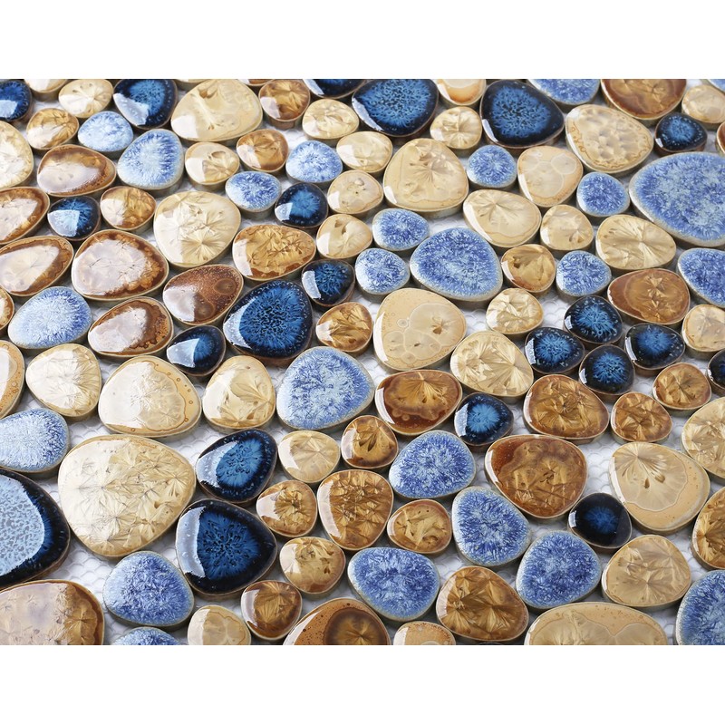 Blujellyfish Glazed Blue Mosaic Ceramic Pebble Porcelain Tile Swimming Pool