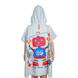 Maddy's Home Kids Hooded Beach Towel - Super Soft Absorbent Cotton Poncho for Boys & Girls, Bath Pool & Beach Use,Toddler to Teen (3-12 Years)(Robot)