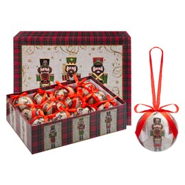 VFM e-Store - Christmas Bauble Decoration Hanging Tree Stocking Filler Xmas Present Celebration Festive Winter Ornaments - 12 piece 7.5cm Bauble Set Nutcracker