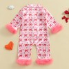 woshilaocai Baby Girl Button Down Romper Bow Strawberry Fuzzy Cuff