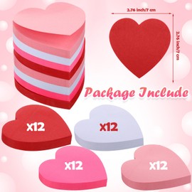 Kosiz 4800 Sheets/ 48 Pads Valentine's Day Heart Shaped Sticky Note Bulk 3 x 3 Inch Red Pink White Hot Pink Self Sticky Pad Love Memo Pads Easy to Post for Office Desk Paper Supplies