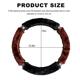 DXNQ Diamond Fluffy Steering Wheel Cover, 15 Inch Bling Crystal Rhinestones Steering Wheel Protector, Winter Warm Universal Steering Wheel Pad for Women Girls, Car Accessories (Coffee)
