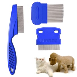 Flea Comb for Cats Dogs, 3 PCS Lice Combs Fine Tooth Comb Grooming Set for Cat Dog Pets Float Hair Tear Marks Tick Removal Tool