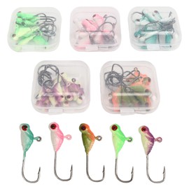 Topyond 50PCS Ice Fishing Jigs Metal Lures, Ice Fishing Lures Micro Jig Head Hook Set, Portable and Professional for Ice Fishing Lures for Panfish Crappie, Walleye Perch