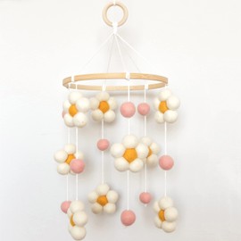 Goukurlsma Daisy Mobile for Crib Boho Baby Crib Mobile for Girls Pink Felt Flower Baby Mobile for Crib