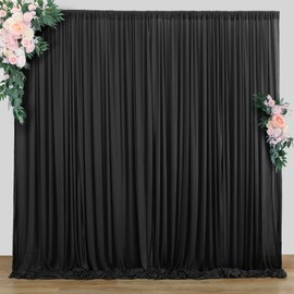 10 ft x 8 ft Wrinkle Free Black Backdrop Curtain for Parties, Polyester Black Photo Backdrop Drapes for Graduation Birthday Wedding Party Stage Curtains, Black Background Curtains for Backdrop Stand