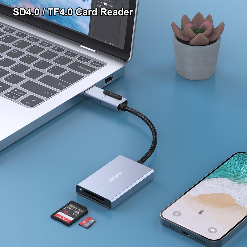 BENFEI SD 4.0 Card Reader, USB-C/USB-A 2-in-1 Memory Card Reader,