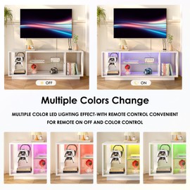 soges Gaming TV Stand with Power Outlet & LED Lights, Modern Entertainment Center for 55/65 Inchs TVs, Television Table Center Media Console with Large Storage Cabinet, White