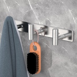 PMMASTO Coat Rack Wall Mount with 3 Coat Hooks, T Shaped Wall Hooks for Hanging Hat Towel Robes, Heavy Duty Stainless Steel Coat Hanger in Bathroom Kitchen Entryway (Silver, 2Pack)