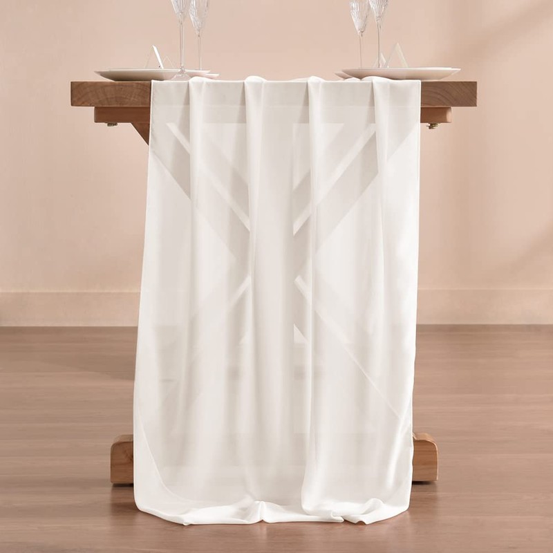 Socomi Socomi Ivory White Chiffon Table Runner Easter Spring Boho