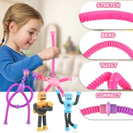 Coolden Pack of 4 Pop Tubes Telescopic Suction Cup Giraffe Robot Toy Luminous Mini Pop Tubes Fidget Toys Sensory Pop Tubes Suction Cup Toy for Children Adults #1